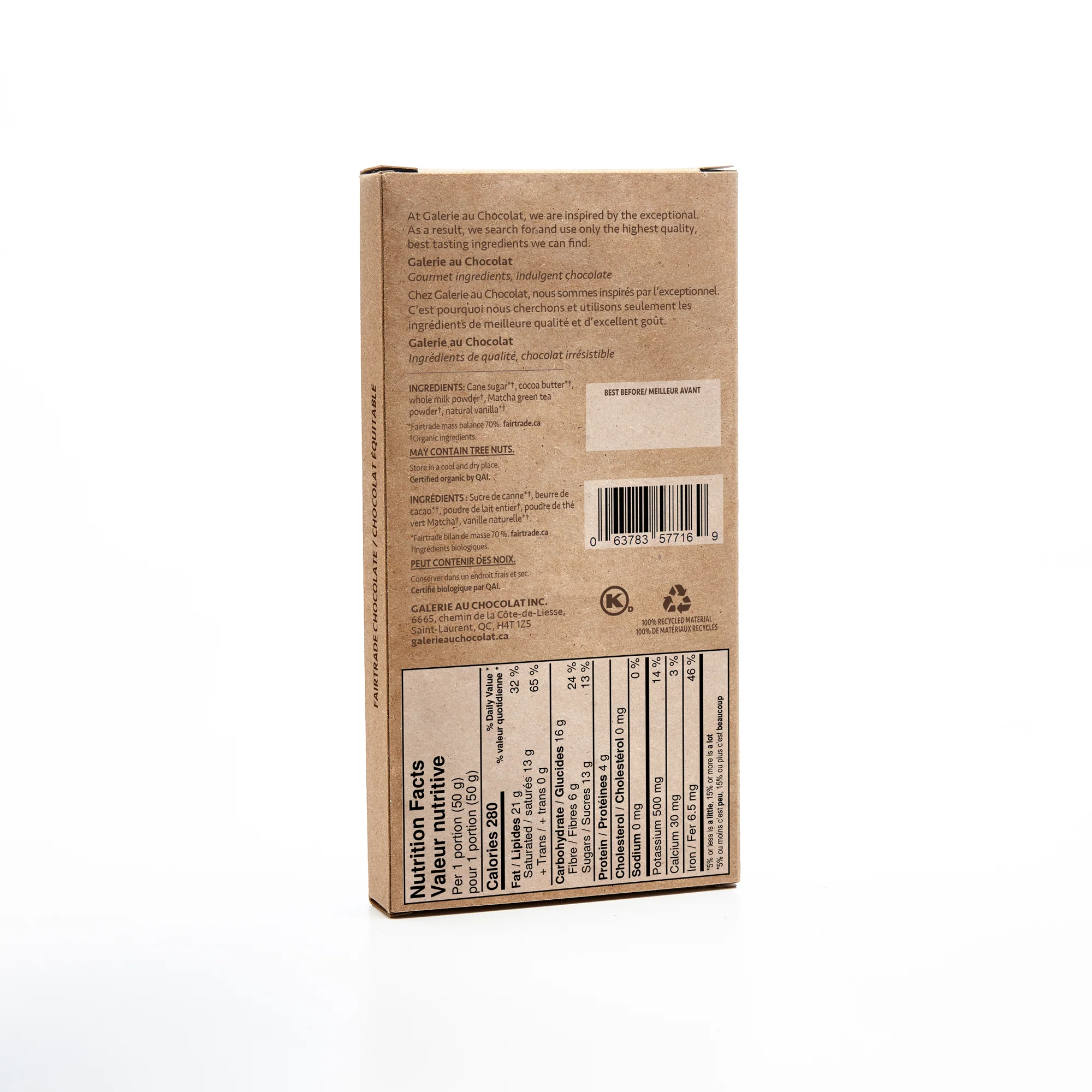 Galerie Au Chocolat Organic Matcha White Chocolate Bar 100g - Image 2