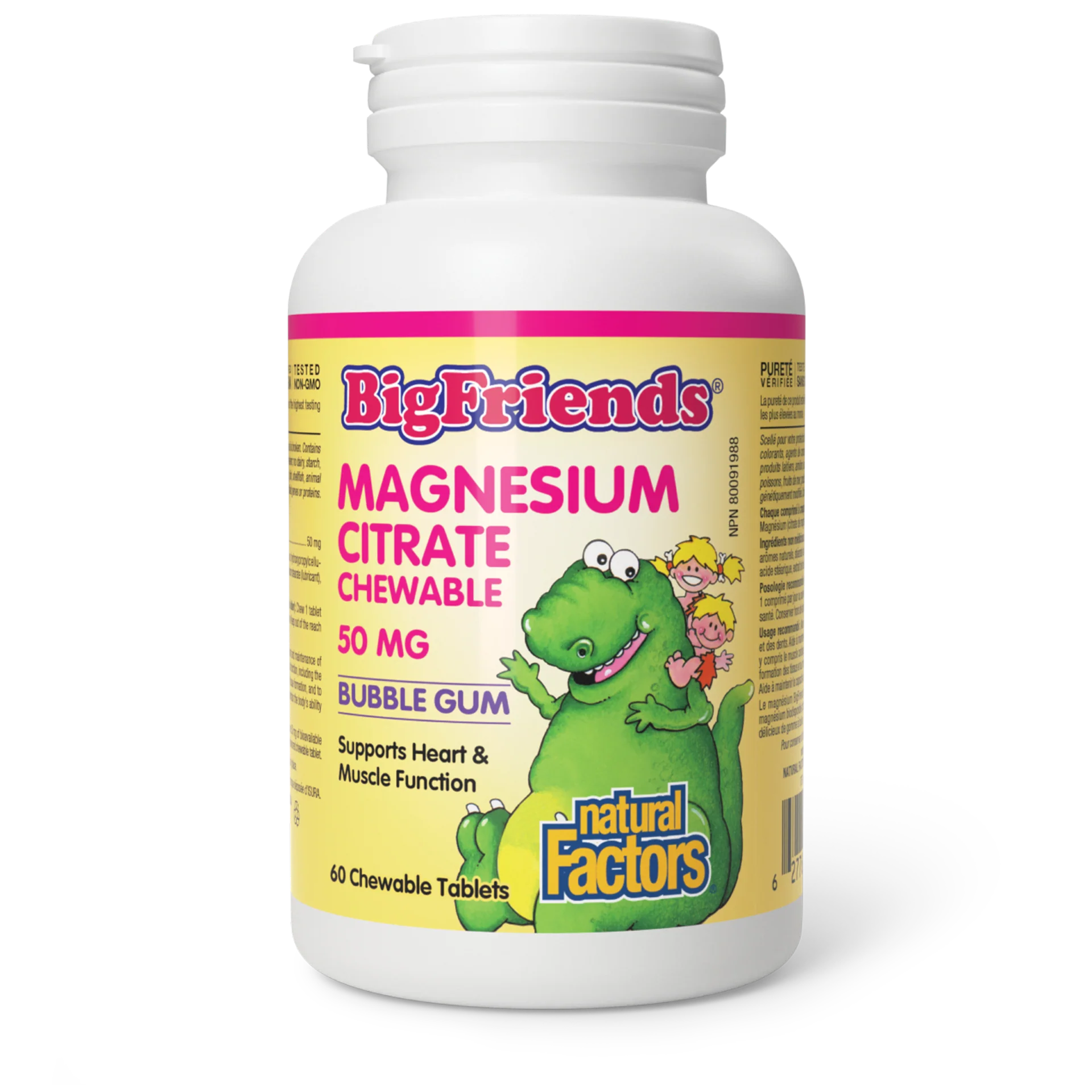 Natural Factors Big Friends Chewable Magnesium Citrate 50 Mg Bubble Gum 60 Chews